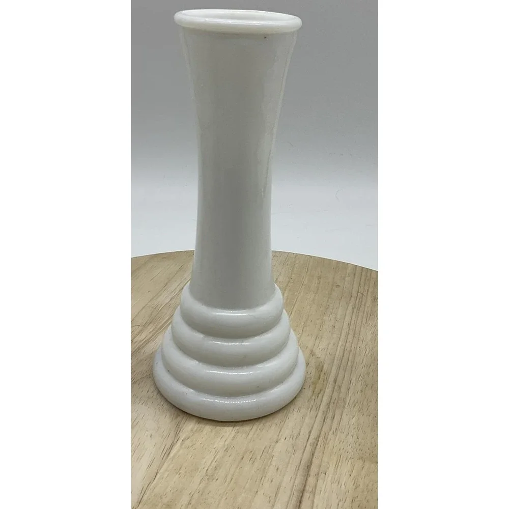 Vintage White Ceramic Bud Vase Tiered‎ Ring Pedestal Base Modern Home Decor